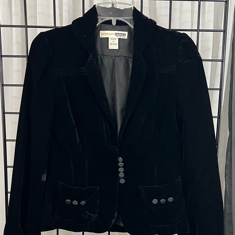 VINTAGE Necessary Objects Black Velvet Blazer with back bow!